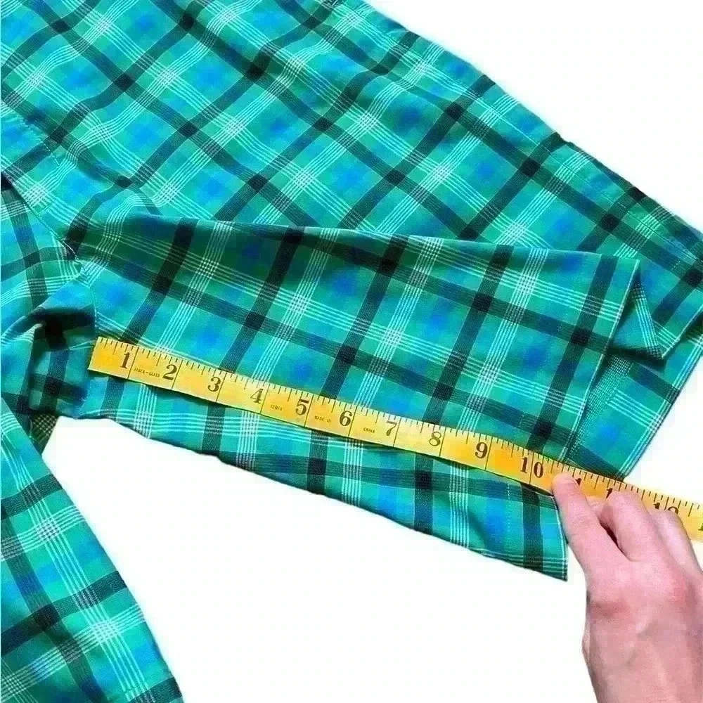Nike Women's Golf Shorts Size 32 Dri-Fit Bermuda Green Blue Plaid EUC - Picture 10 of 13
